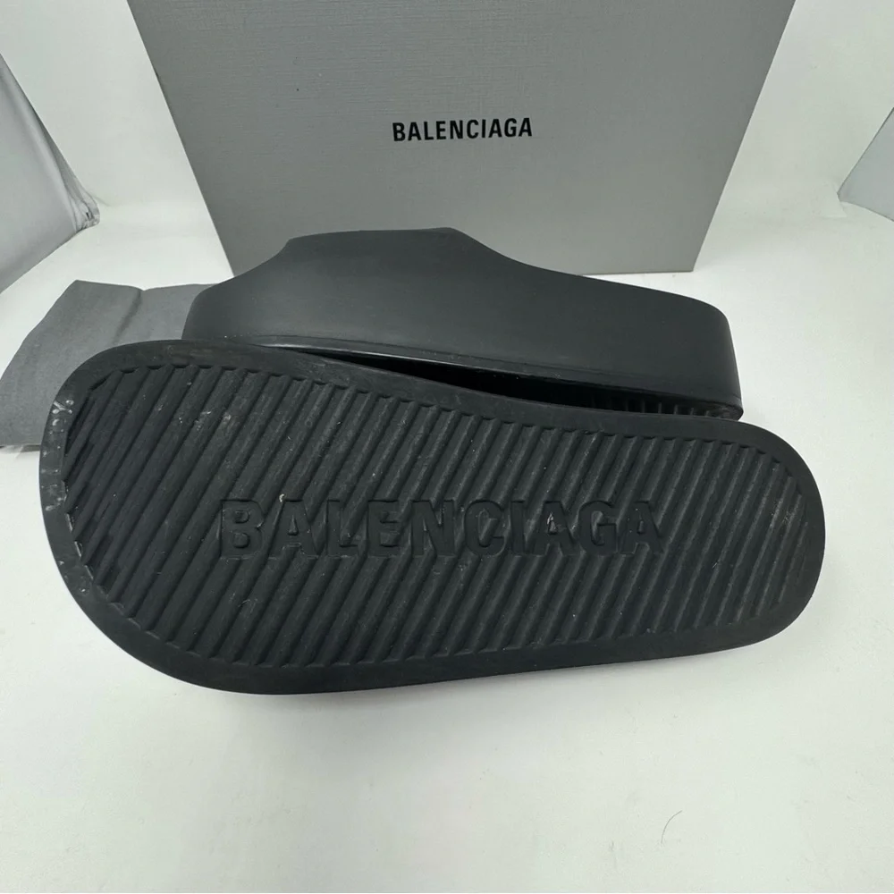 Balenciaga Logo-embossed rubber flatform chunky slides Black 39 Or US 9 - Picture 6 of 8
